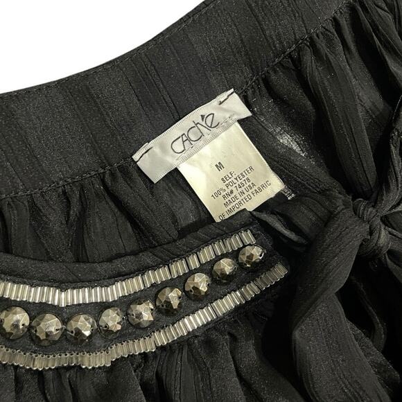 Cache Vintage sheer blouse 3/4 sleeves elastic cuff 90s tie studded neckline Y2K - Picture 4 of 5